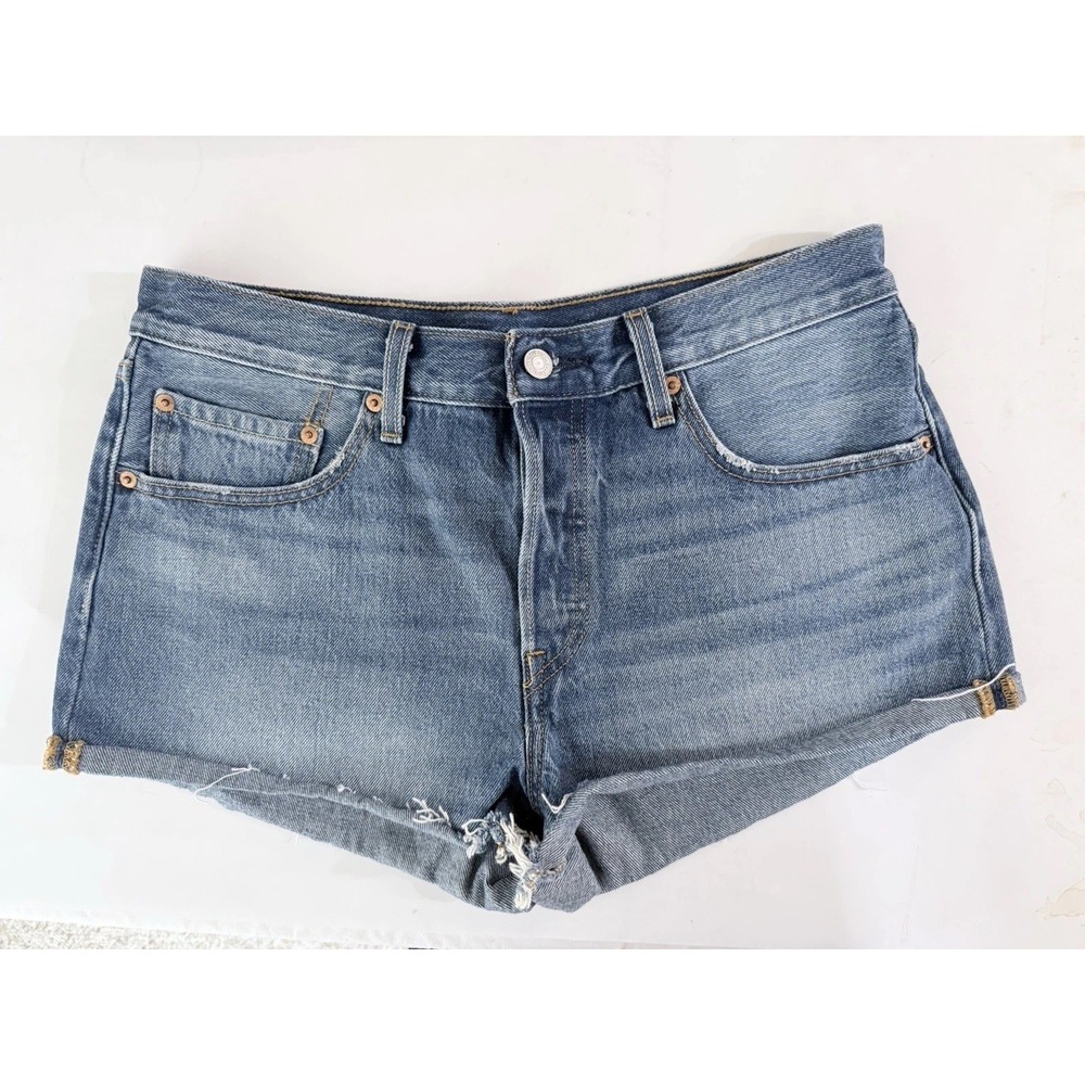 Levi's 501‎  Button Up Jean Shorts Womens 30 W High Rise Frayed Hem Denim